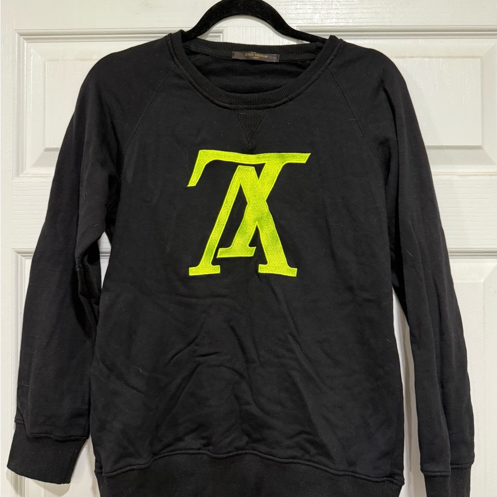 Louis Vuitton Black Sweater with Neon Yellow Upside Down Logo